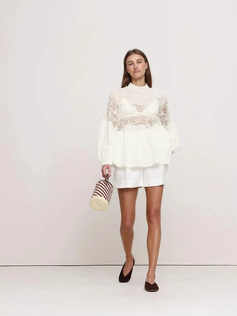 Cotton & Lace Mock-Neck Top