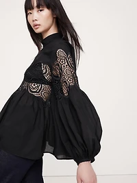 COTTON & LACE MOCK-NECK TOP