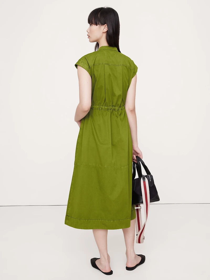 COTTON TWILL UTILITY LONG MIDI DRESS