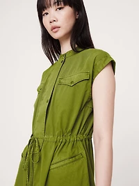 COTTON TWILL UTILITY LONG MIDI DRESS