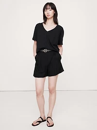 Oversized Cotton-Silk V-Neck T-Shirt