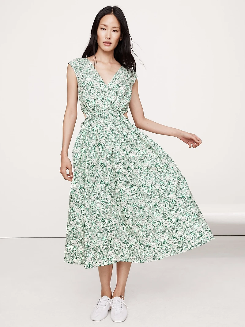 Cotton Poplin Side Cut-Out Midi Dress