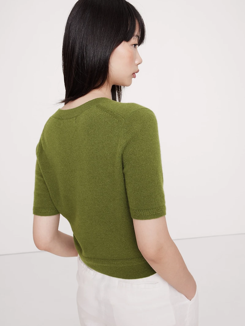 Lightweight Cashmere V-Neck Short-Sleeve Sweater