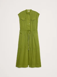 COTTON TWILL UTILITY LONG MIDI DRESS