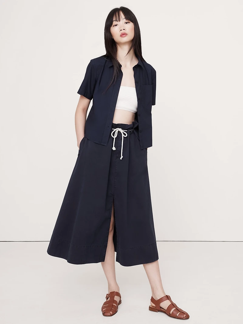 Boxy Cotton Poplin Short-Sleeve Shirt