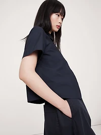 Boxy Cotton Poplin Short-Sleeve Shirt