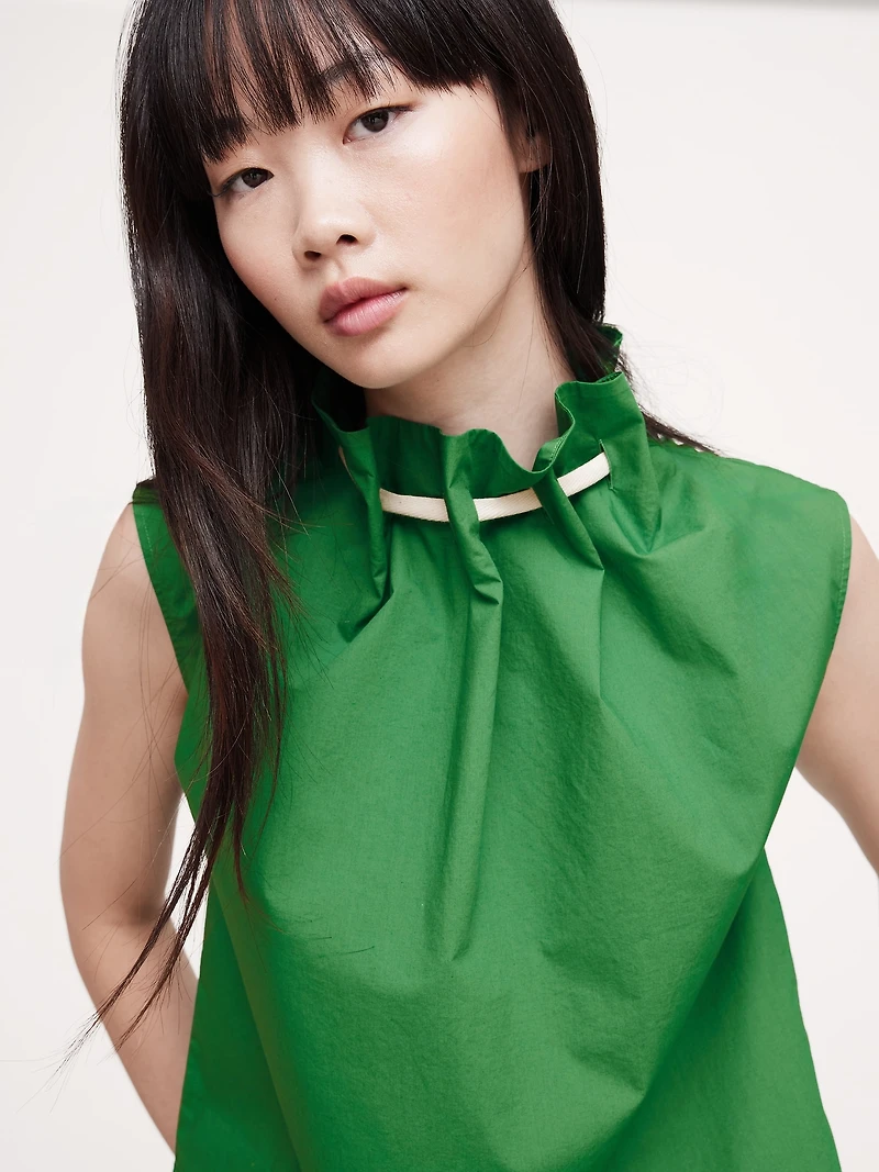 Cotton Poplin Cinch-Neck Top