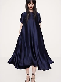 ITALIAN SATIN TRAPEZE LONG MIDI DRESS
