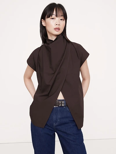 COTTON POPLIN COWL NECK TUNIC