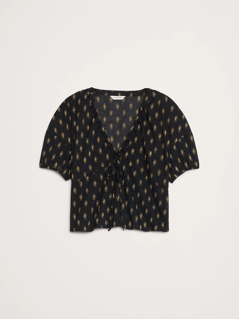 Cotton Tie-Front V-Neck Top
