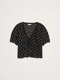Cotton Tie-Front V-Neck Top