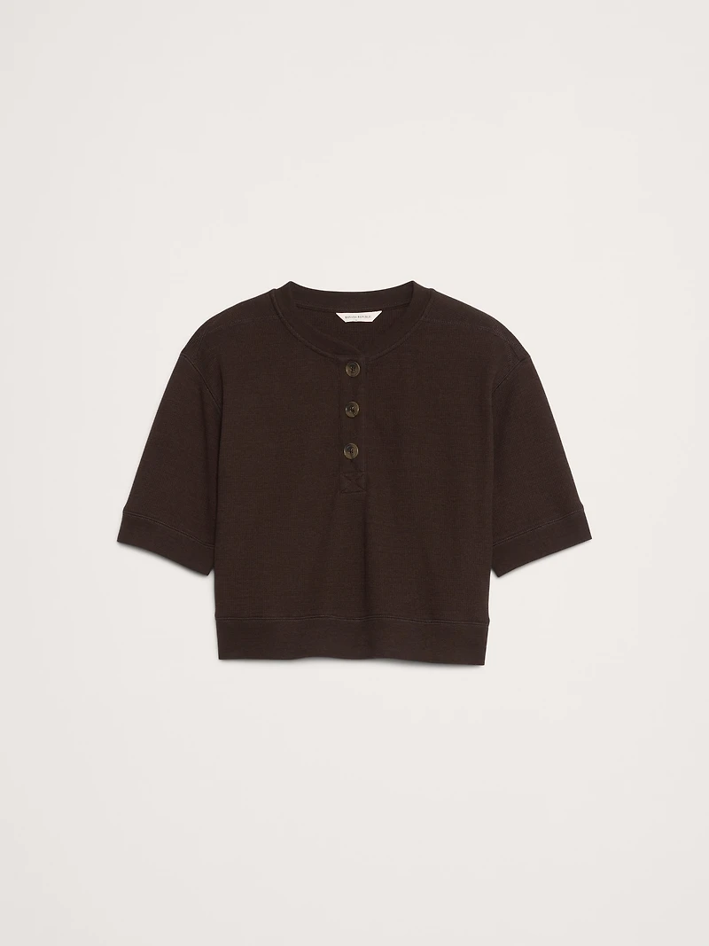 Waffle-Knit Cropped Henley