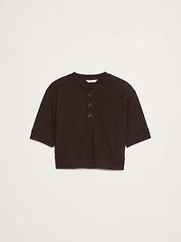 Waffle-Knit Cropped Henley