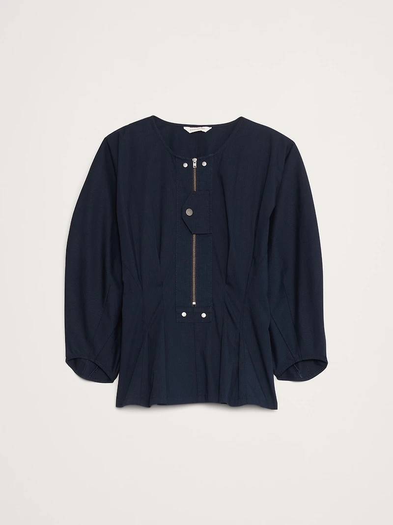 Stretch-Cotton Utility Peplum Top