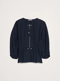 Stretch-Cotton Utility Peplum Top