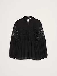 COTTON & LACE MOCK-NECK TOP