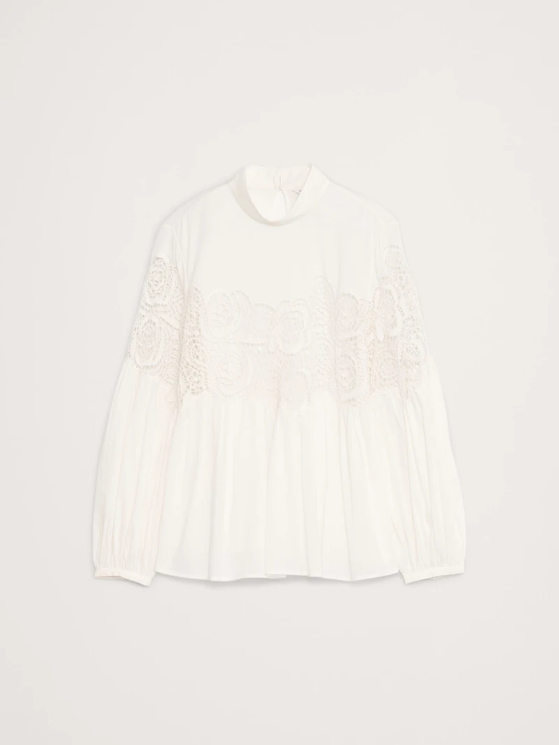 Cotton & Lace Mock-Neck Top