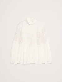 Cotton & Lace Mock-Neck Top