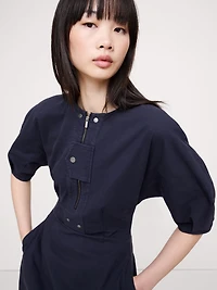 STRETCH-COTTON TWILL UTILITY MIDI DRESS