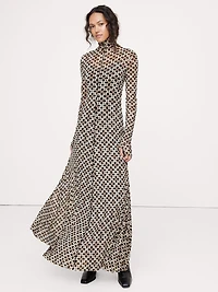 Mesh Long-Sleeve Maxi Dress