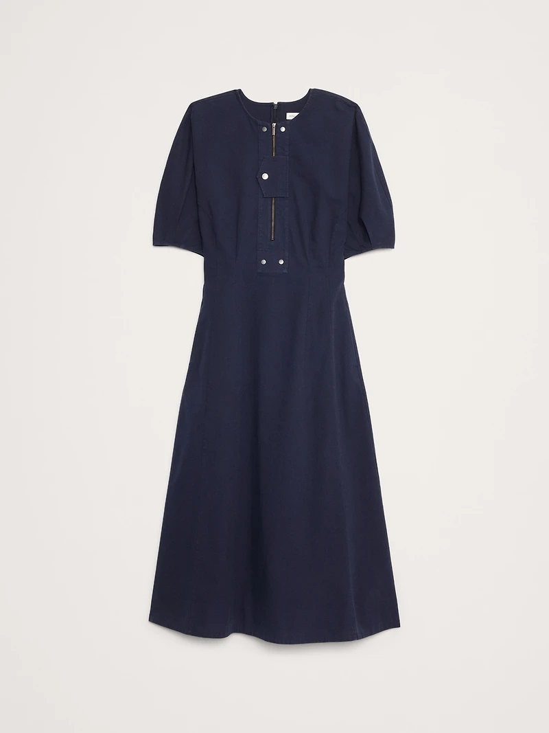 STRETCH-COTTON TWILL UTILITY MIDI DRESS