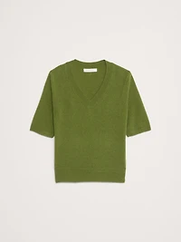 Lightweight Cashmere V-Neck Short-Sleeve Sweater
