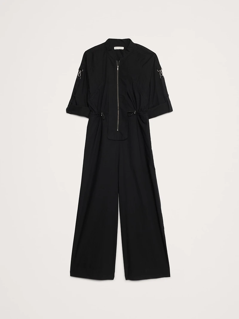 Cotton Poplin Zip Utility Cropped Jumpsuit