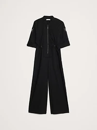 Cotton Poplin Zip Utility Cropped Jumpsuit