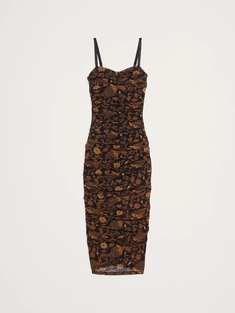 Ruched Mesh Corset Midi Dress