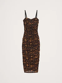 Ruched Mesh Corset Midi Dress