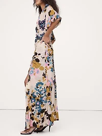 Stretch-Crepe Flutter-Sleeve Maxi Dress