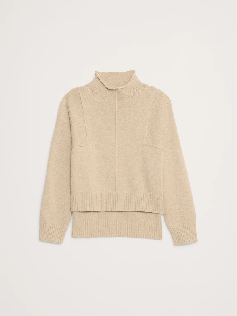Oversized Merino-Cotton High-Low Funnel-Neck Sweater