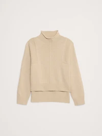 Oversized Merino-Cotton High-Low Funnel-Neck Sweater