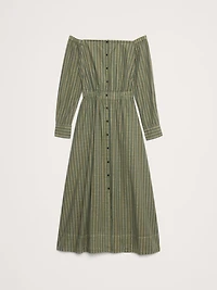 Cotton Poplin Off-The-Shoulder Long Midi Shirt Dress