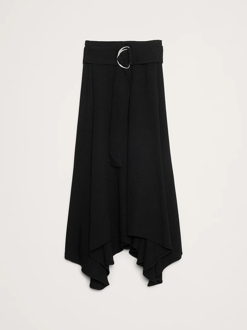 Pebbled Crepe Handkerchief-Hem Long Midi Skirt