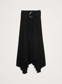 Pebbled Crepe Handkerchief-Hem Long Midi Skirt