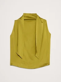 Stretch-Satin Tie-Neck Top