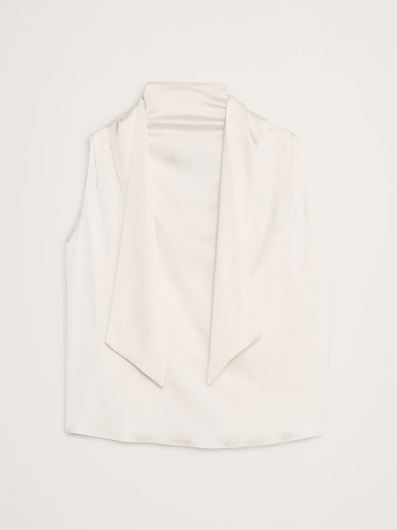 Stretch-Satin Tie-Neck Top
