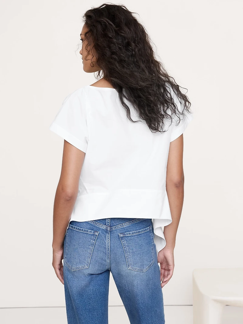 Cotton Poplin Boatneck Asymmetrical Top
