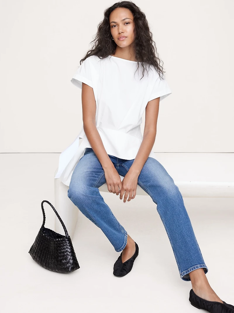 Cotton Poplin Boatneck Asymmetrical Top