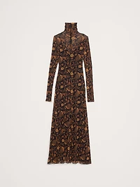 Long-Sleeve Mesh Maxi Dress