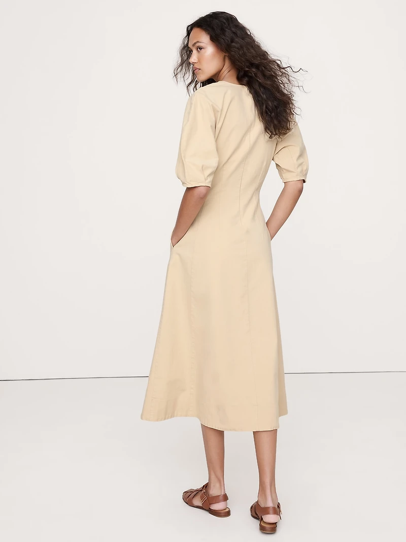 STRETCH-COTTON TWILL UTILITY MIDI DRESS