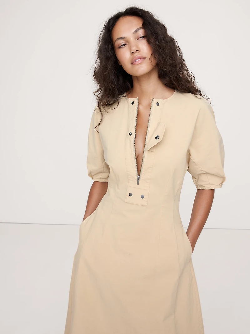 STRETCH-COTTON TWILL UTILITY MIDI DRESS