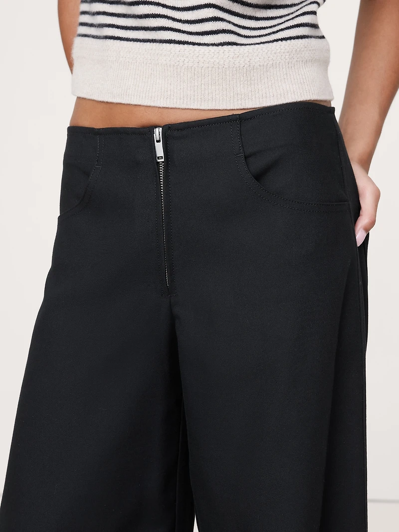 Mid-Rise Wide Leg Zip-Front Pant