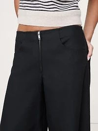 Mid-Rise Wide Leg Zip-Front Pant