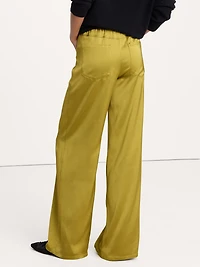 Mid-Rise Wide-Leg Pull-On Stretch-Satin Pant