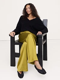 Mid-Rise Wide-Leg Pull-On Stretch-Satin Pant