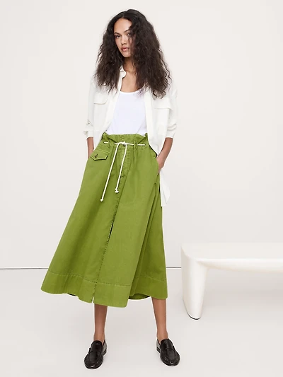 COTTON POPLIN LONG MIDI SKIRT WITH ROPE TIE
