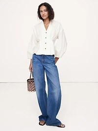 Cotton Poplin Cinched-Waist Shirt