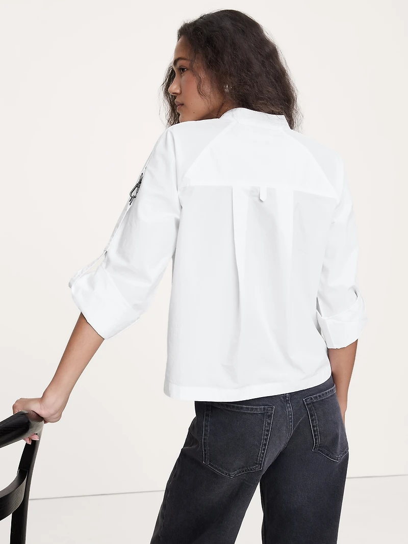 Cotton Poplin Zip Popover Top